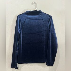 Navy Blue Velvet Long Sleeve Top